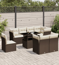 9-tlg. Garten-Sofagarnitur mit Kissen Braun Poly Rattan