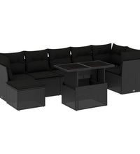 8-tlg. Garten-Sofagarnitur mit Kissen Schwarz Poly Rattan