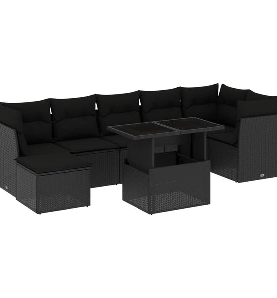 8-tlg. Garten-Sofagarnitur mit Kissen Schwarz Poly Rattan