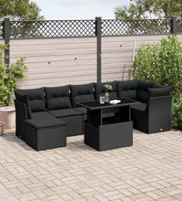 8-tlg. Garten-Sofagarnitur mit Kissen Schwarz Poly Rattan