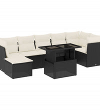 8-tlg. Garten-Sofagarnitur mit Kissen Schwarz Poly Rattan