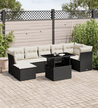 8-tlg. Garten-Sofagarnitur mit Kissen Schwarz Poly Rattan