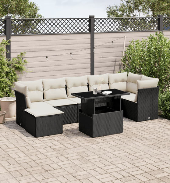 8-tlg. Garten-Sofagarnitur mit Kissen Schwarz Poly Rattan