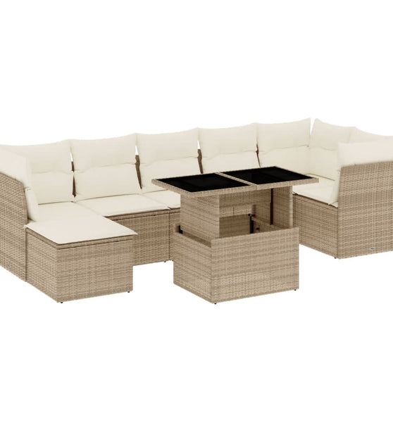 8-tlg. Garten-Sofagarnitur mit Kissen Beige Poly Rattan