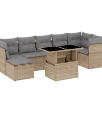 8-tlg. Garten-Sofagarnitur mit Kissen Beige Poly Rattan