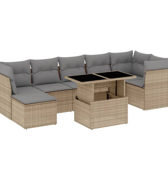 8-tlg. Garten-Sofagarnitur mit Kissen Beige Poly Rattan