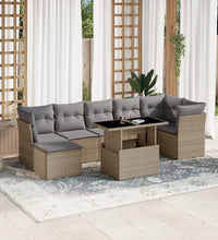 8-tlg. Garten-Sofagarnitur mit Kissen Beige Poly Rattan