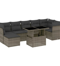 8-tlg. Garten-Sofagarnitur mit Kissen Grau Poly Rattan