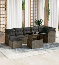 8-tlg. Garten-Sofagarnitur mit Kissen Grau Poly Rattan