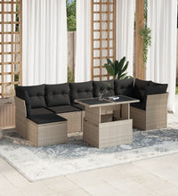 8-tlg. Garten-Sofagarnitur mit Kissen Hellgrau Poly Rattan