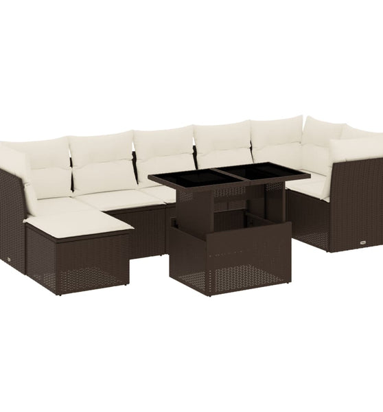 8-tlg. Garten-Sofagarnitur mit Kissen Braun Poly Rattan