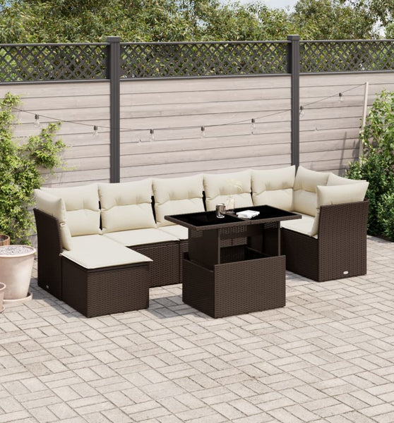 8-tlg. Garten-Sofagarnitur mit Kissen Braun Poly Rattan
