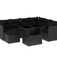 8-tlg. Garten-Sofagarnitur mit Kissen Schwarz Poly Rattan