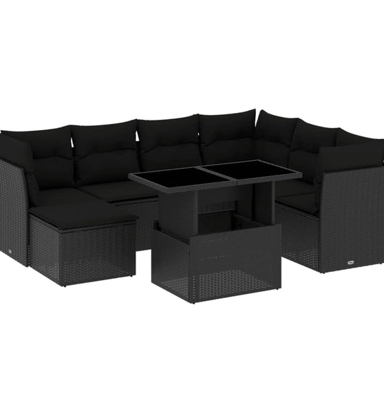 8-tlg. Garten-Sofagarnitur mit Kissen Schwarz Poly Rattan