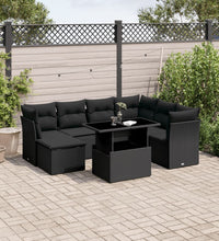 8-tlg. Garten-Sofagarnitur mit Kissen Schwarz Poly Rattan