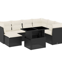 8-tlg. Garten-Sofagarnitur mit Kissen Schwarz Poly Rattan