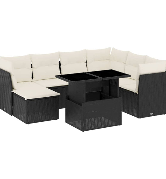 8-tlg. Garten-Sofagarnitur mit Kissen Schwarz Poly Rattan