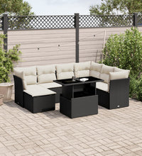 8-tlg. Garten-Sofagarnitur mit Kissen Schwarz Poly Rattan