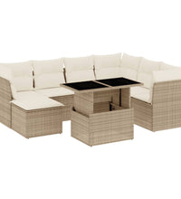 8-tlg. Garten-Sofagarnitur mit Kissen Beige Poly Rattan