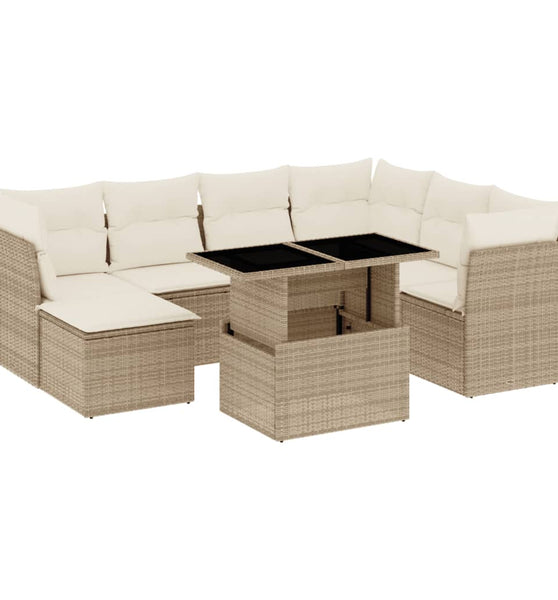 8-tlg. Garten-Sofagarnitur mit Kissen Beige Poly Rattan