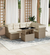 8-tlg. Garten-Sofagarnitur mit Kissen Beige Poly Rattan
