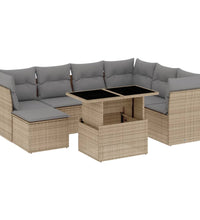 8-tlg. Garten-Sofagarnitur mit Kissen Beige Poly Rattan