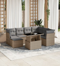 8-tlg. Garten-Sofagarnitur mit Kissen Beige Poly Rattan