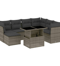 8-tlg. Garten-Sofagarnitur mit Kissen Grau Poly Rattan