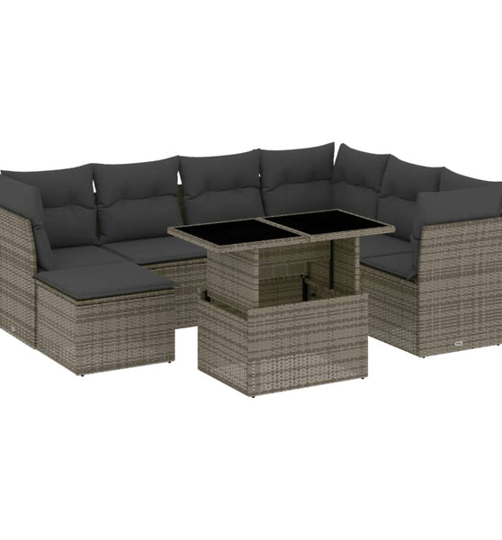 8-tlg. Garten-Sofagarnitur mit Kissen Grau Poly Rattan