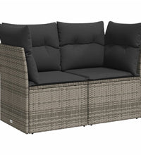 8-tlg. Garten-Sofagarnitur mit Kissen Grau Poly Rattan