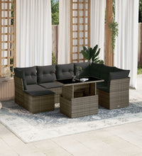 8-tlg. Garten-Sofagarnitur mit Kissen Grau Poly Rattan