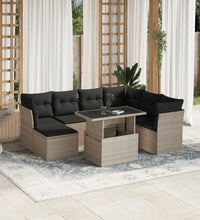 8-tlg. Garten-Sofagarnitur mit Kissen Hellgrau Poly Rattan