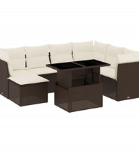8-tlg. Garten-Sofagarnitur mit Kissen Braun Poly Rattan