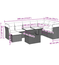 9-tlg. Garten-Sofagarnitur mit Kissen Schwarz Poly Rattan