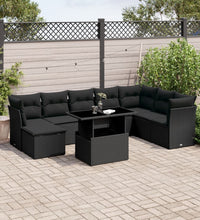 9-tlg. Garten-Sofagarnitur mit Kissen Schwarz Poly Rattan