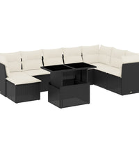 9-tlg. Garten-Sofagarnitur mit Kissen Schwarz Poly Rattan