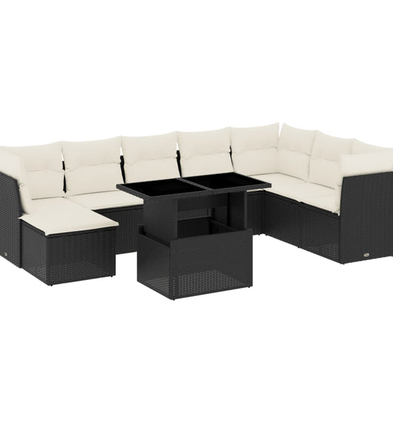 9-tlg. Garten-Sofagarnitur mit Kissen Schwarz Poly Rattan