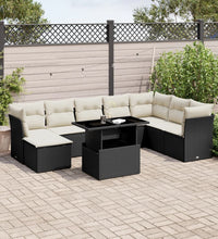 9-tlg. Garten-Sofagarnitur mit Kissen Schwarz Poly Rattan