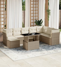 9-tlg. Garten-Sofagarnitur mit Kissen Beige Poly Rattan