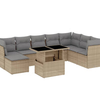 9-tlg. Garten-Sofagarnitur mit Kissen Beige Poly Rattan