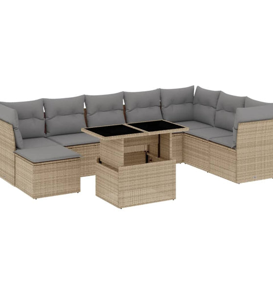 9-tlg. Garten-Sofagarnitur mit Kissen Beige Poly Rattan