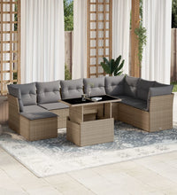 9-tlg. Garten-Sofagarnitur mit Kissen Beige Poly Rattan