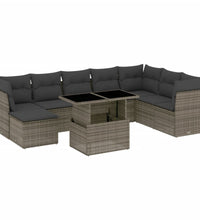 9-tlg. Garten-Sofagarnitur mit Kissen Grau Poly Rattan