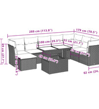 9-tlg. Garten-Sofagarnitur mit Kissen Grau Poly Rattan