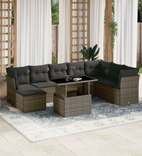 9-tlg. Garten-Sofagarnitur mit Kissen Grau Poly Rattan