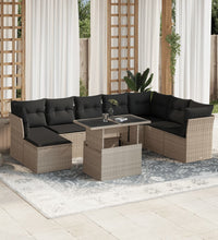 9-tlg. Garten-Sofagarnitur mit Kissen Hellgrau Poly Rattan