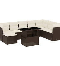 9-tlg. Garten-Sofagarnitur mit Kissen Braun Poly Rattan