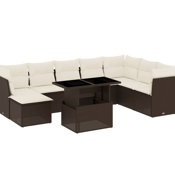 9-tlg. Garten-Sofagarnitur mit Kissen Braun Poly Rattan