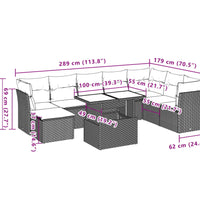 9-tlg. Garten-Sofagarnitur mit Kissen Braun Poly Rattan