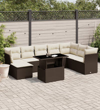 9-tlg. Garten-Sofagarnitur mit Kissen Braun Poly Rattan